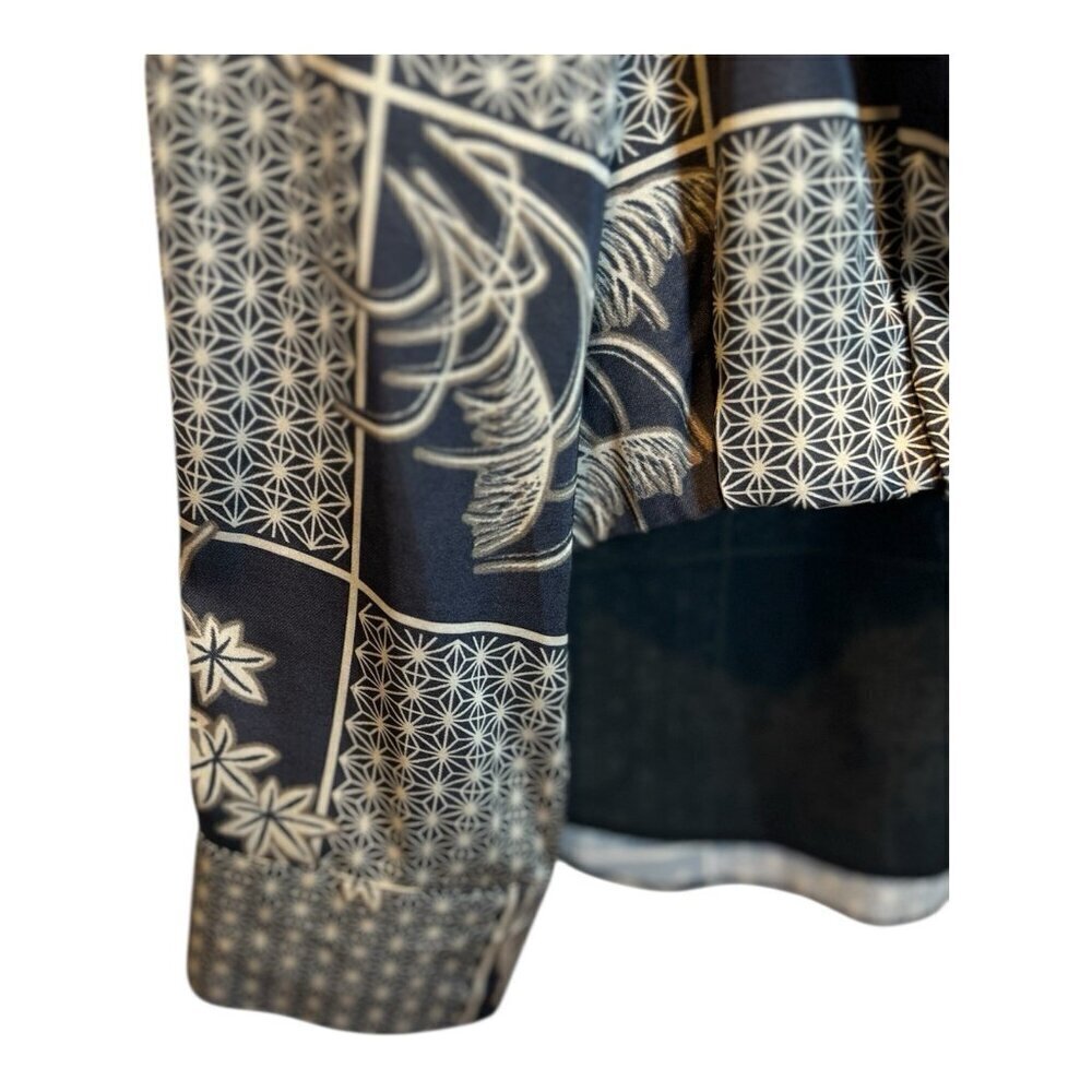 Current Air Anthropologie Black/Taupe Silk Surplus Blouse Medium Mandarin Collar - Picture 4 of 10